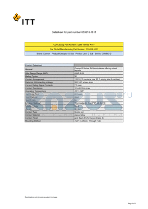 053513-1611 datasheet - Combo D Series: D-Subminiature offering mixed layouts