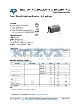 BAV19W-V-G datasheet - Small Signal Switching Diodes, High Voltage