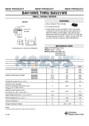 BAV19WS datasheet - SMALL SIGNAL DIODES