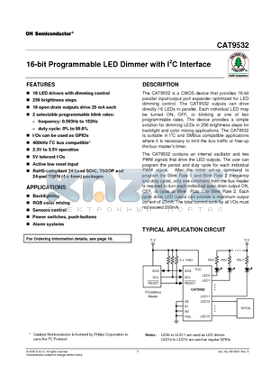 CAT9532WI-T1 datasheet - 16-bit Programmable LED Dimmer with I2C Interface