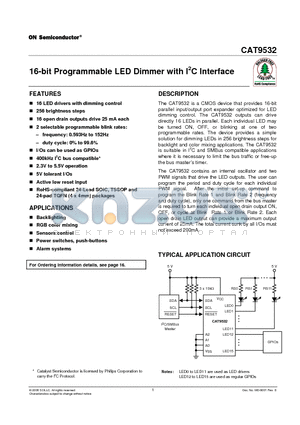 CAT9532YI datasheet - 16-bit Programmable LED Dimmer with I2C Interface