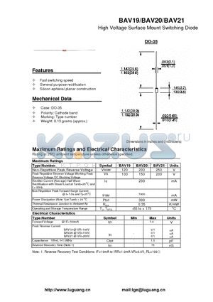 BAV20 datasheet - High Voltage Surface Mount Switching Diode