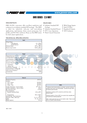 BWS1212 datasheet - BWS DC/DC converters(2.5 WATT)