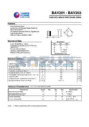 BAV201 datasheet - SURFACE MOUNT SWITCHING DIODE