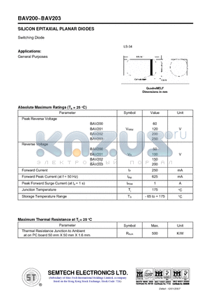 BAV201 datasheet - SILICON EPITAXIAL PLANAR DIODES