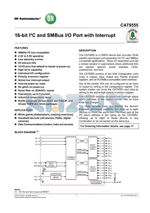 CAT9555HT6I-G datasheet - 16-bit IbC and SMBus I/O Port with Interrupt