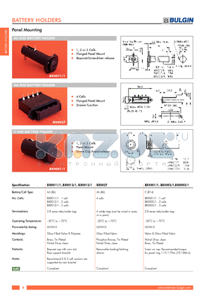 BX0003/1 datasheet - BATTERY HOLDERS Panel Mounting