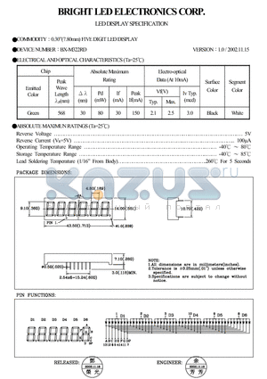 BX-M322RD datasheet - 0.30(7.80MM)FIVE DIGIT LED DISPLAY