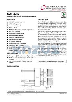 CAT9555WI-T1 datasheet - 16-bit I2C and SMBus I/O Port with Interrupt