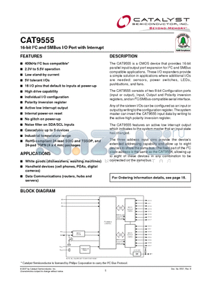 CAT9555WI-T2 datasheet - 16-bit I2C and SMBus I/O Port with Interrupt