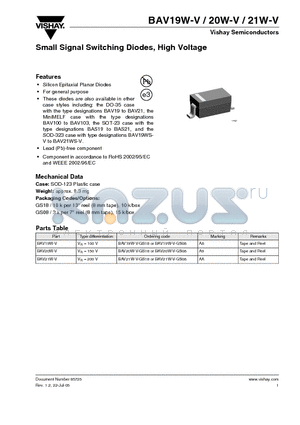 BAV20W-V-GS08 datasheet - Small Signal Switching Diodes, High Voltage