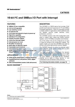 CAT9555YI datasheet - 16-bit IbC and SMBus I/O Port with Interrupt
