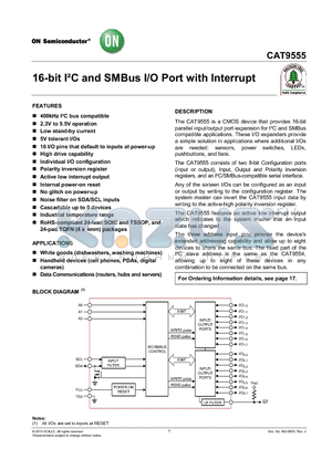 CAT9555YI datasheet - 16-bit IbC and SMBus I/O Port with Interrupt