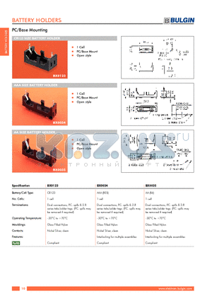 BX0035 datasheet - BATTERY HOLDERS PC/Base Mounting