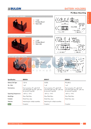 BX0036 datasheet - BATTERY HOLDERS PC/Base Mounting