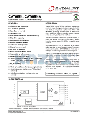 CAT9954AYI-T2 datasheet - 8-bit I2C and SMBus I/O Port with Interrupt