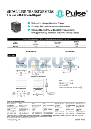BX1196L datasheet - SHDSL LINE TRANSFORMERS For use with Infineon Chipset