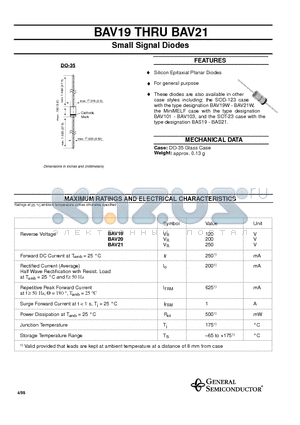 BAV21 datasheet - Small Signal Diodes