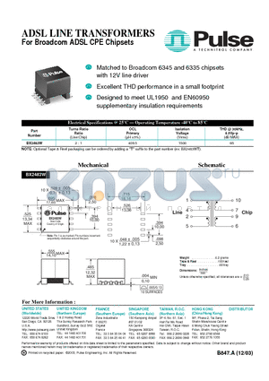 BX2483W datasheet - ADSL LINE TRANSFORMERS For Broadcom ADSL CPE Chipsets