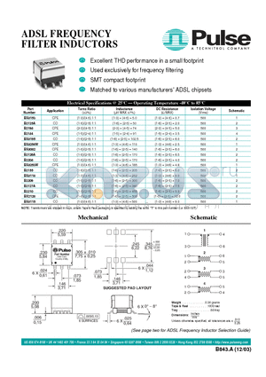 BX2128T datasheet - ADSL FREQUENCY FILTER INDUCTORS