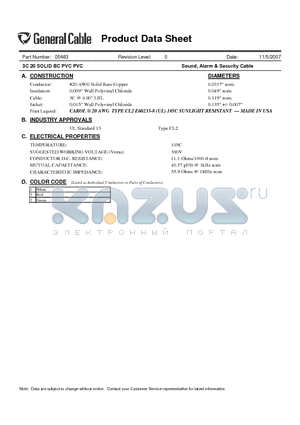 05483 datasheet - Sound, Alarm & Security Cable