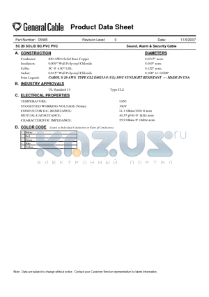 05485 datasheet - Sound, Alarm & Security Cable