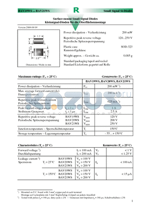 BAV21WS datasheet - Surface mount Small Signal Diodes