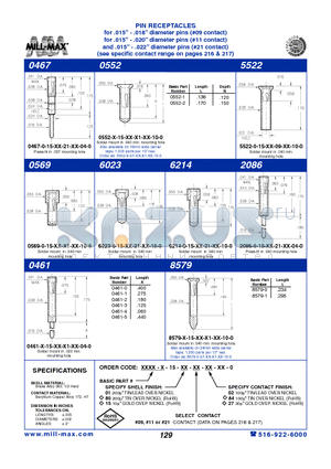 0552-2-15-01-11-27-10-0 datasheet - PIN RECEPTACLES for .015 - .018 diameter pins (#09 contact)