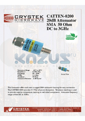 CATTEN-0100 datasheet - 20dB Attenuator SMA 50 Ohm DC to 3GHz