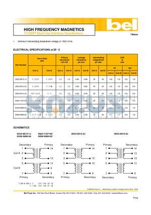 0553-0013-4J datasheet - T1/CEPT Dual Line Interface Transformers