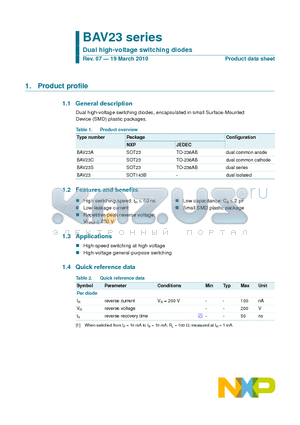 BAV23 datasheet - Dual high-voltage switching diodes