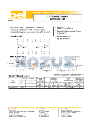 0553-5841-00 datasheet - T1 TRANSFORMER