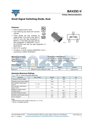 BAV23C-V datasheet - Small Signal Switching Diode, Dual