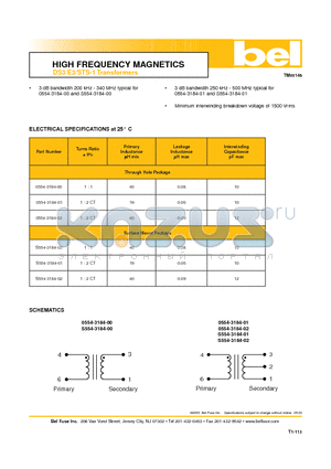 0554-3184-00 datasheet - HIGH FREQUENCY MAGNETICS DS3/E3/STS-1 Transformers