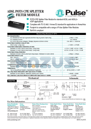 BX8270NL datasheet - ADSL POTS CPE SPLITTER FILTER MODULE