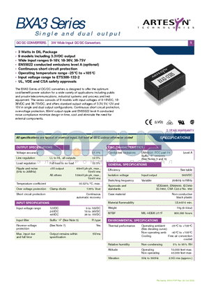 BXA3-12S15 datasheet - 3W Wide Input DC/DC Converters