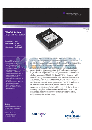 BXA30 datasheet - Designed to meet telecom power supply interface standard ETS300-132-2