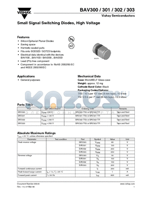 BAV303-TR3 datasheet - Small Signal Switching Diodes, High Voltage