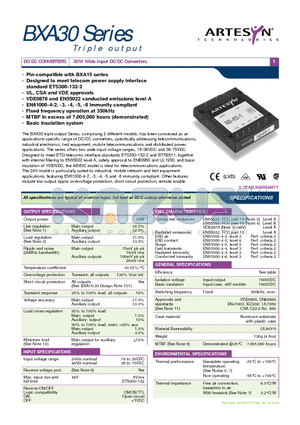 BXA30-24T05-15 datasheet - 30W Wide Input DC/DC Converters