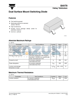 BAV70 datasheet - Dual Surface Mount Switching Diode