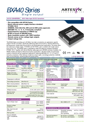 BXA40-24S05-M datasheet - 40W Wide Input DC/DC Converters