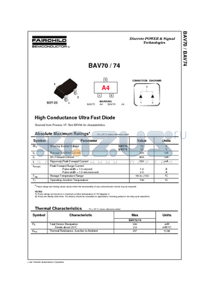 BAV70 datasheet - High Conductance Ultra Fast Diode