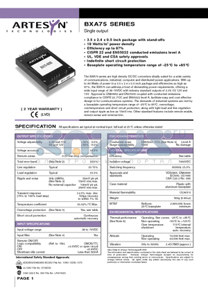 BXA75-48S05 datasheet - Single output