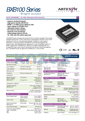 BXB100-24S12FLT datasheet - 66-100W Wide Input DC/DC Converters