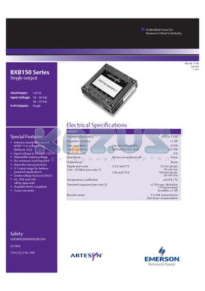 BXB150 datasheet - Industry standard footprint MTBF >1.4 million hours (Bellcore 332)