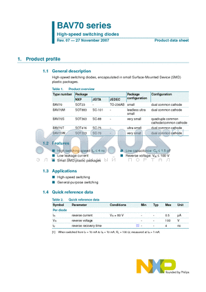 BAV70 datasheet - High-speed switching diodes