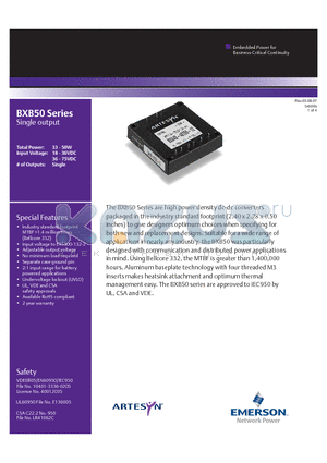 BXB50 datasheet - Industry standard footprint MTBF >1.4 million hours (Bellcore 332)