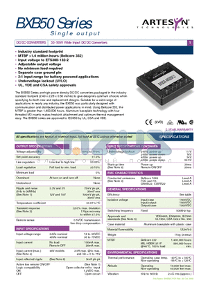 BXB50-24S12FLT datasheet - 33-50W Wide Input DC/DC Converters