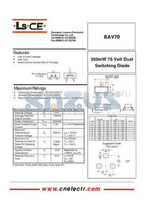 BAV70 datasheet - 350 mw 75 volt dual switching diode