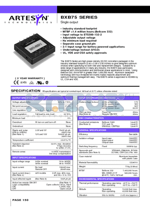 BXB75 datasheet - Single output